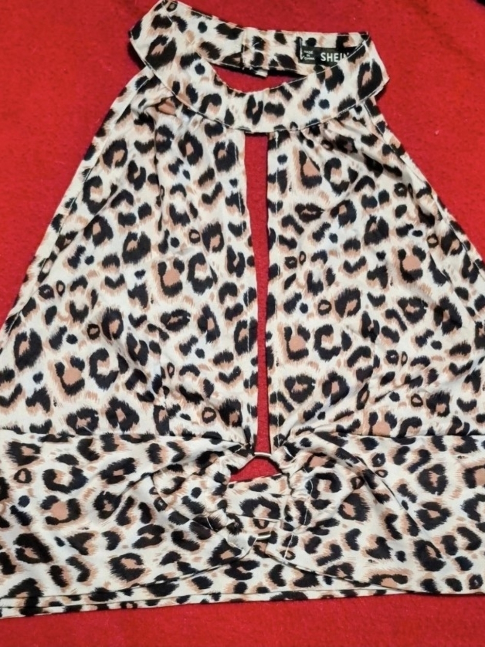 SHEIN Girls' Leopard Halter Dress - Black/Brown/Cream